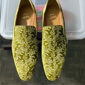 Christian Louboutin Green Embroidered Loafers